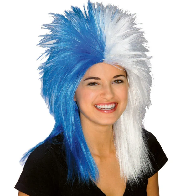 Blue And White Sports Fanatic Wig 3 Blue And White Sports Fanatic Wig