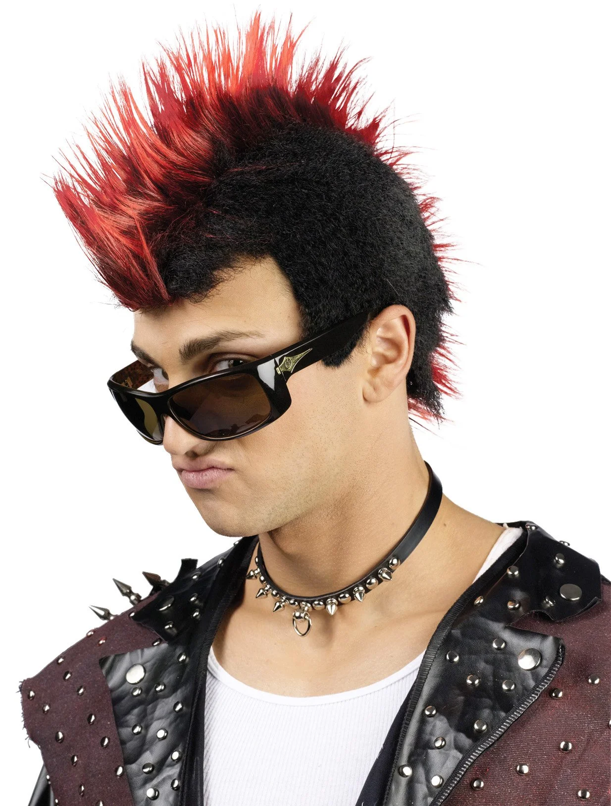 Faux-Hawk Black With Red Wig 3 Faux-Hawk Black With Red Wig